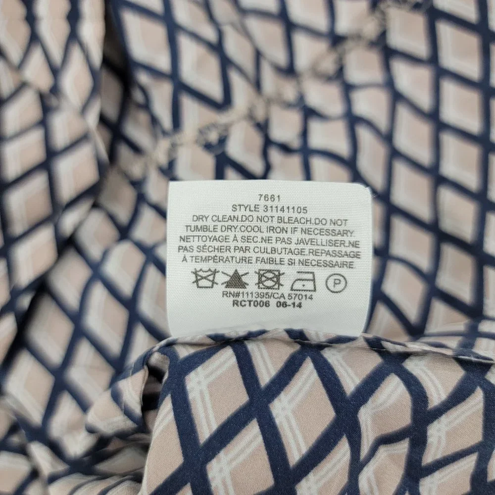 TORY BURCH Womens 8 Velda Tunic Top Silk Stretch Diamond Print Blue Gray